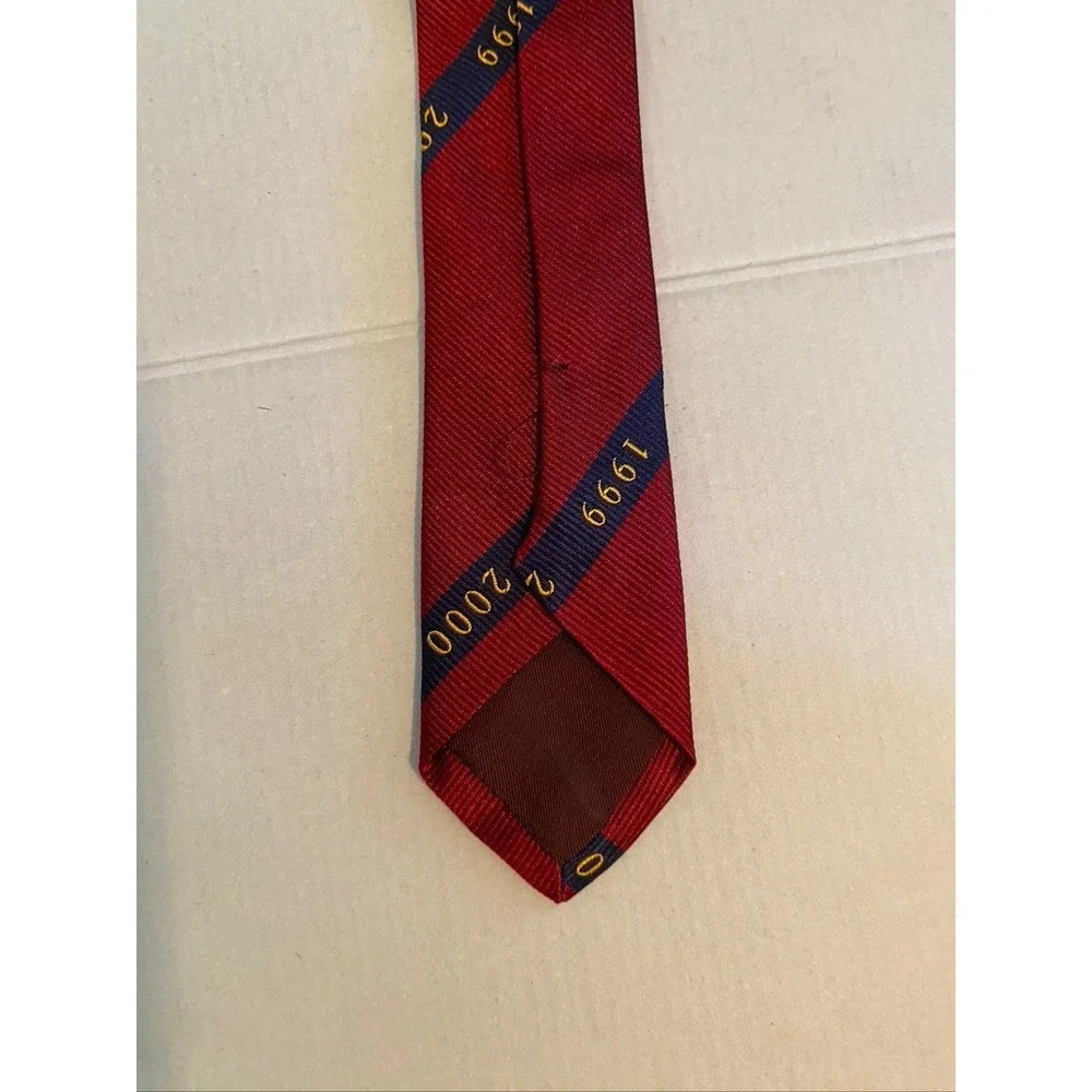 Prochownick Men Red Millennium 1999 2000 Commemorative Silk Tie Navy Gold Stripe